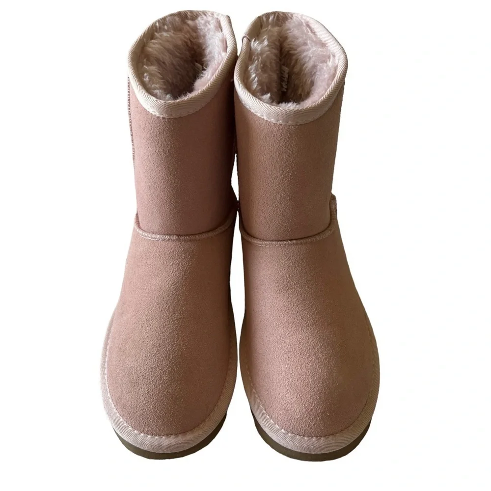 Time & Tru Pink Leather Faux Fur Lined Boots Sz 7 Ankle Winter